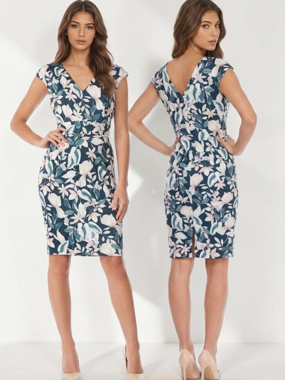 ALEXIA ADMOR Tropical Floral Print Scuba Sheath Dress - Size M